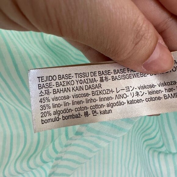 Massimo Dutti Mint & White Striped Viscose Linen Cotton Top, Size 8 - Picture 6 of 9